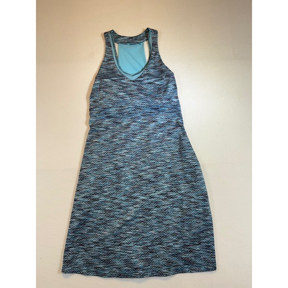 MPG Womens Sleeveless Athletic Dress Blue Chevron Print Racerback